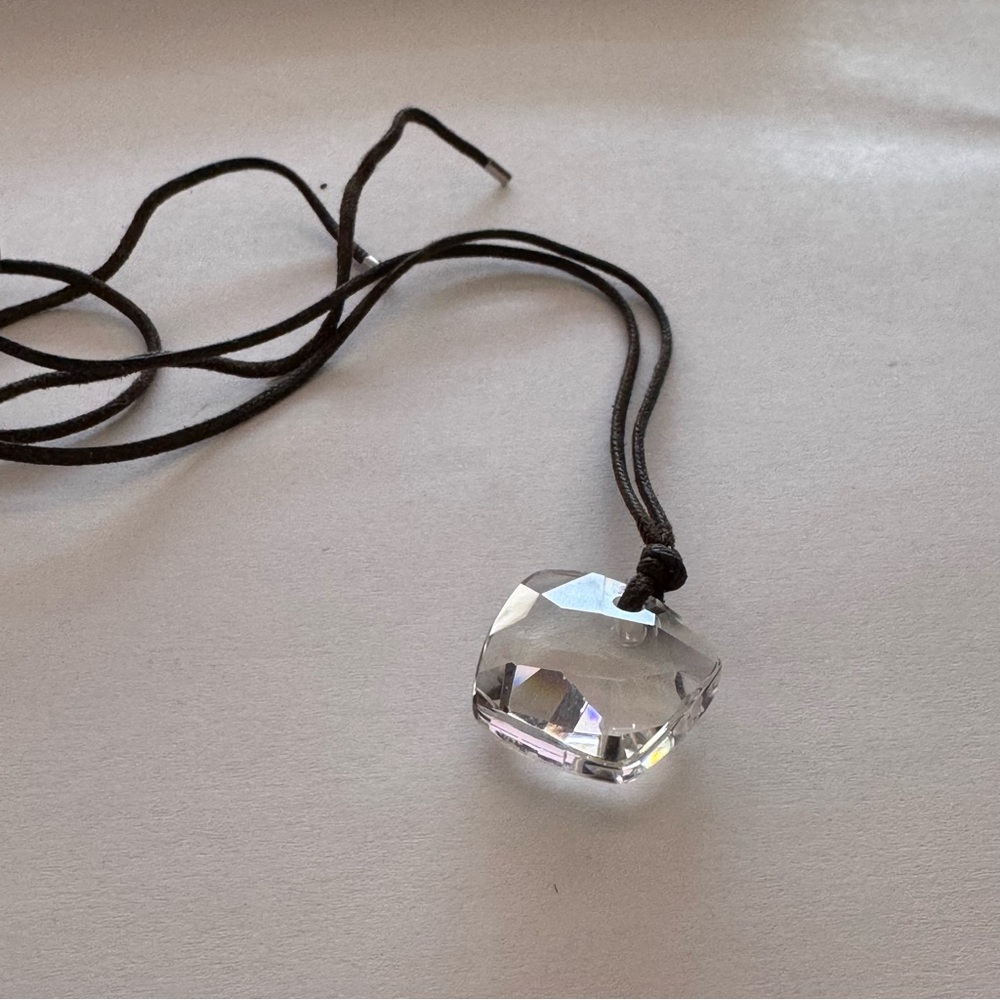Vintage Swarovski Crystal Pendant Necklace with Brown Cord
